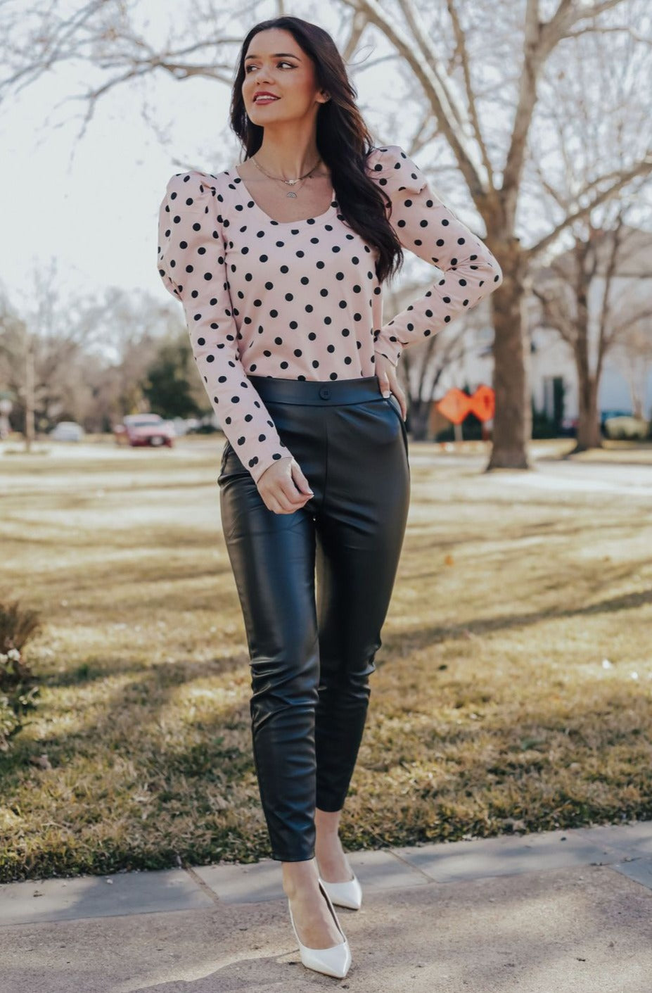 Polka dots blouse outfit