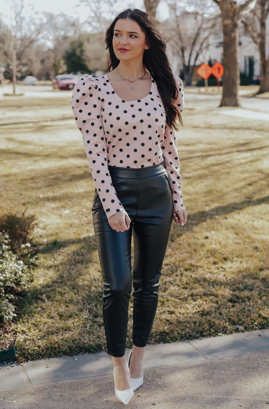Polka dots blouse outfit